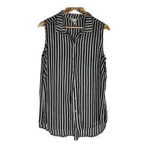 H&M Long Black/White Beatle Juice Button Down Top Shirt 14 Xlarge